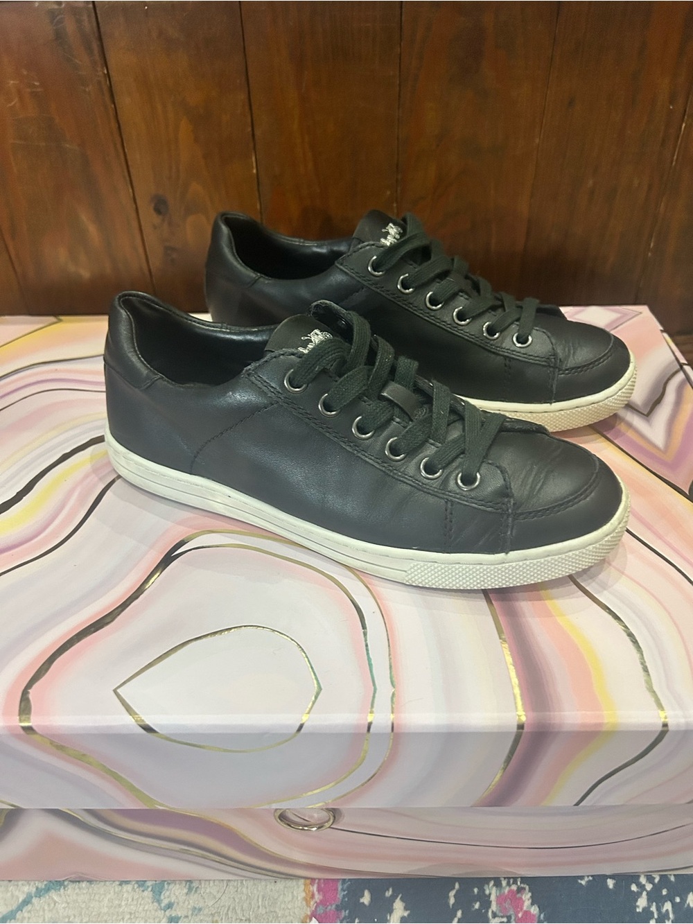 Coach Black Leather Low-Top Sneakers with White Sole